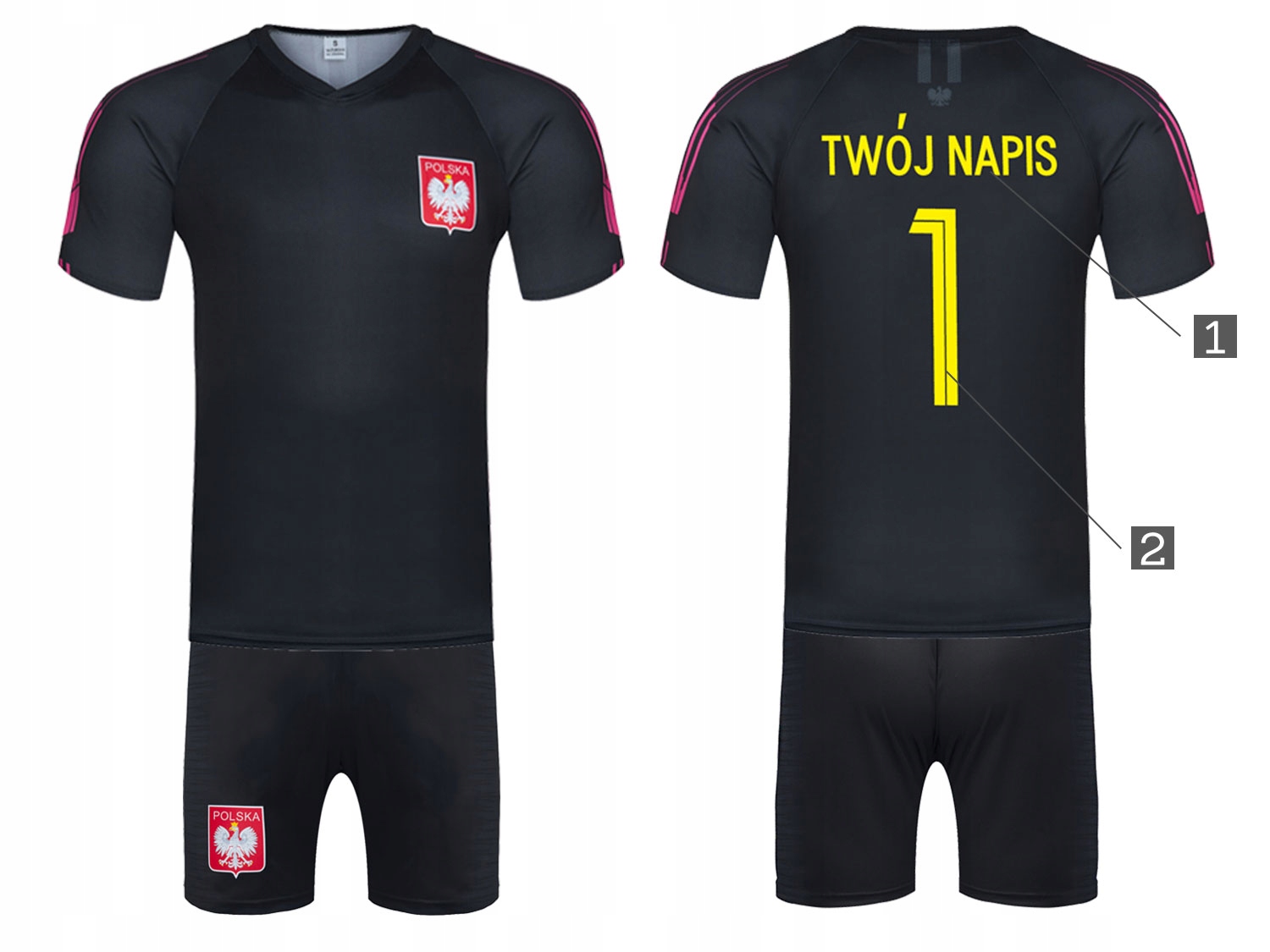 Strój piłkarski POLSKA WŁASNY NADRUK - 134 Kolor czarny