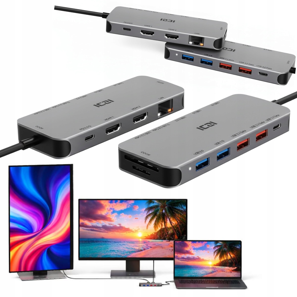 Dokovací Stanice S Napájecím Adaptérem Pro 2 Monitory K Notebooku, Notebook Hdmi, Nabíjí