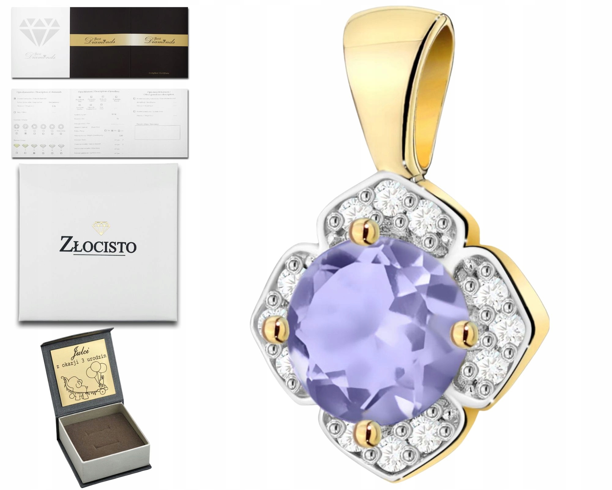 Zlatý Přívěsek S Tanzanitem A Diamanty 585