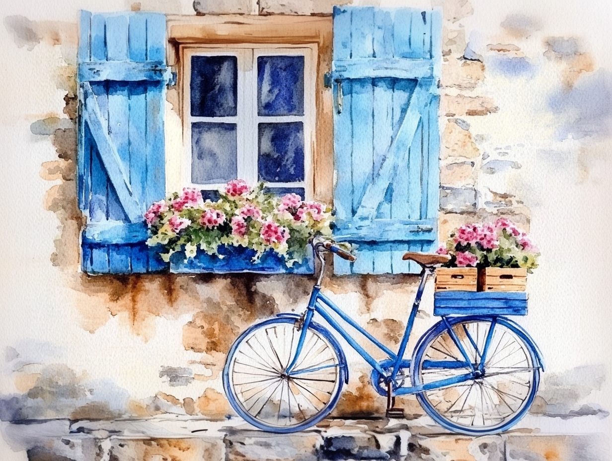 Obraz Na Plátně Canvas Modrý Kolo Okno Květiny Pohled Pohlednice 100x75