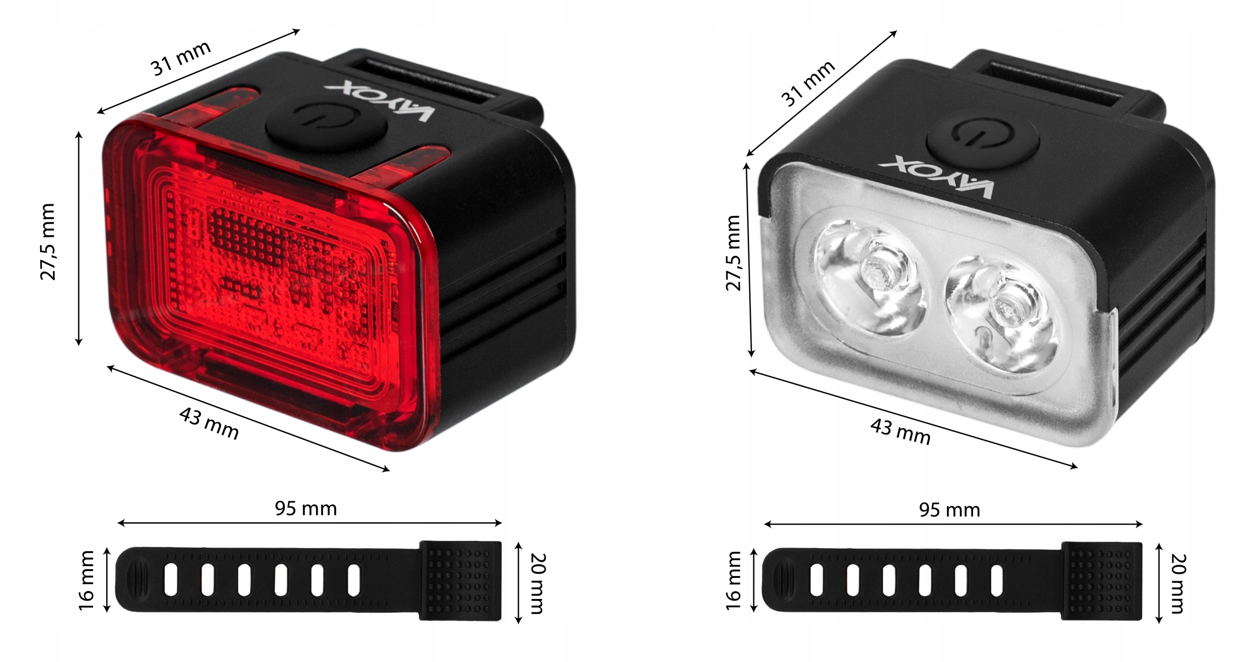 LAMPKA ROWEROWA PRZEDNIA NA KIEROWNICE + TYLNE ŚWIATŁO CZERWONE USB-C VAYOX Czas pracy 15 h