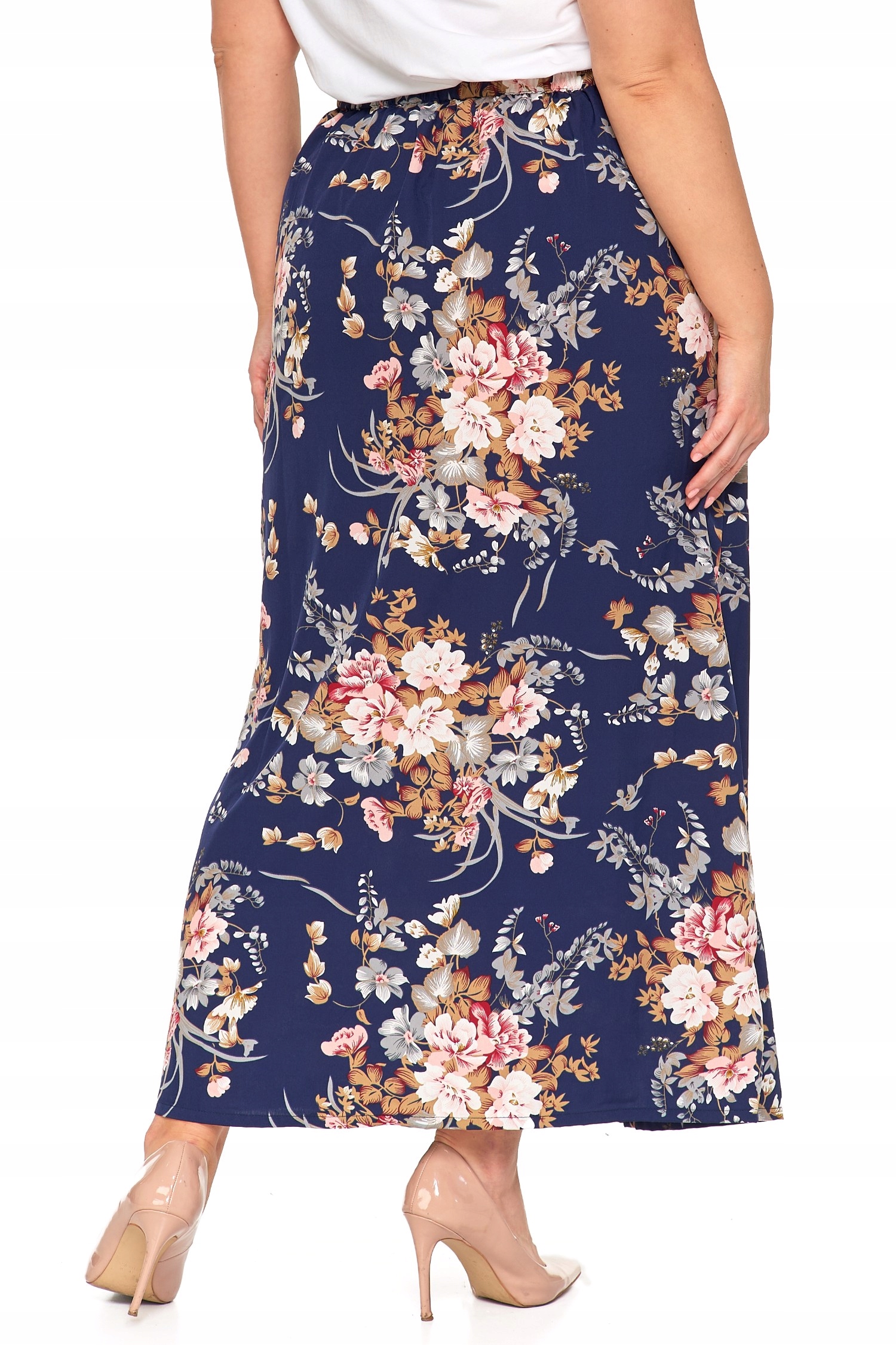 SPÓDNICA DAMSKA MAXI DŁUGA ROZCIĘCIE WZÓR KWIATY KOBIECA ZWIEWNA MORAJ XL Rozmiar XL