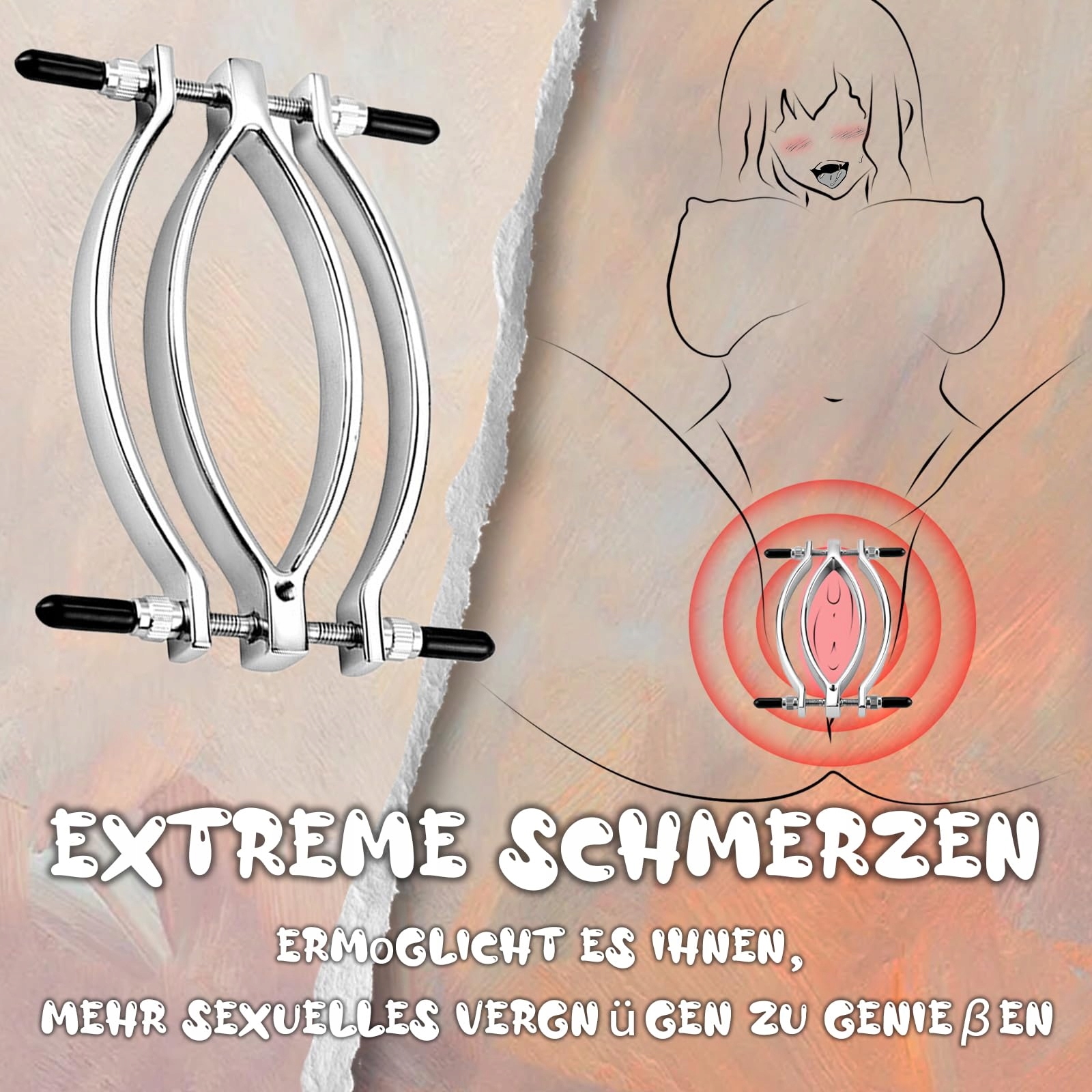 SCHAMLIPPENSPREIZER Metalowy Regulowany Spekulum Fetysz Dla Kobiet BDSM — miniatura 5