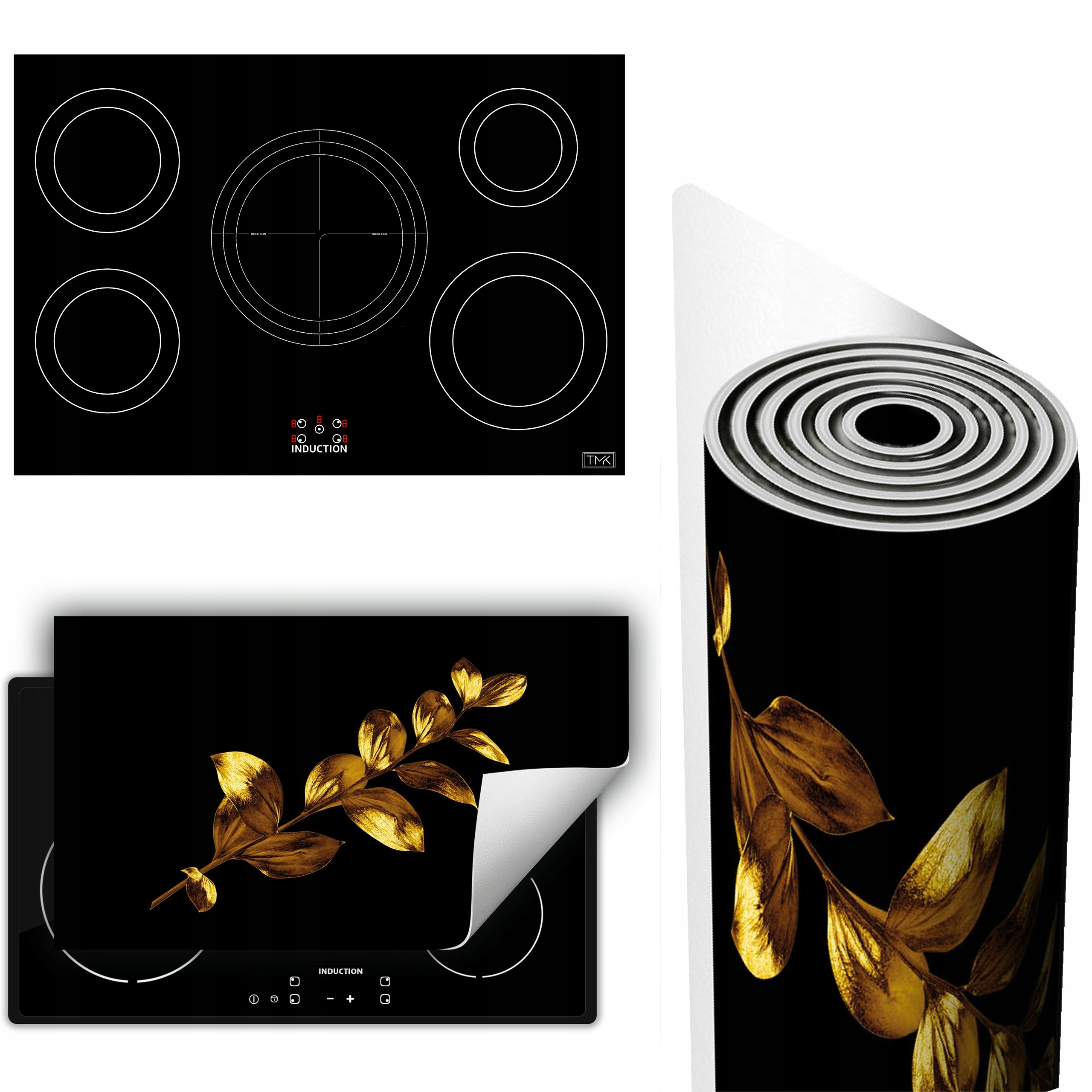 Vinylová Podložka Na Ochranu Stolního Sporáku 90x52 černá zlatá květina