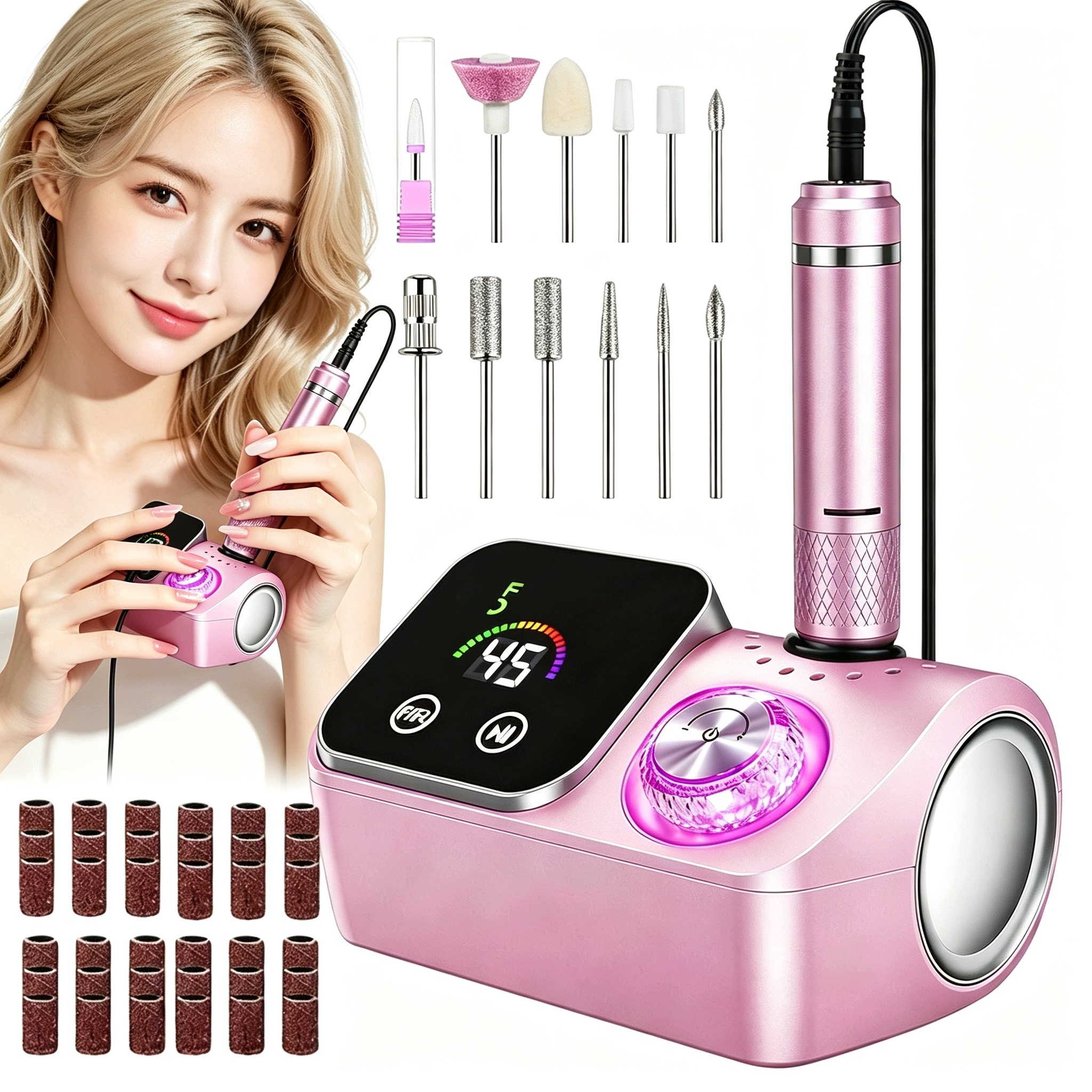 Bruska Na Nehty Manikúra Pedikúra 45000 Rpm 65W Professional Růžová