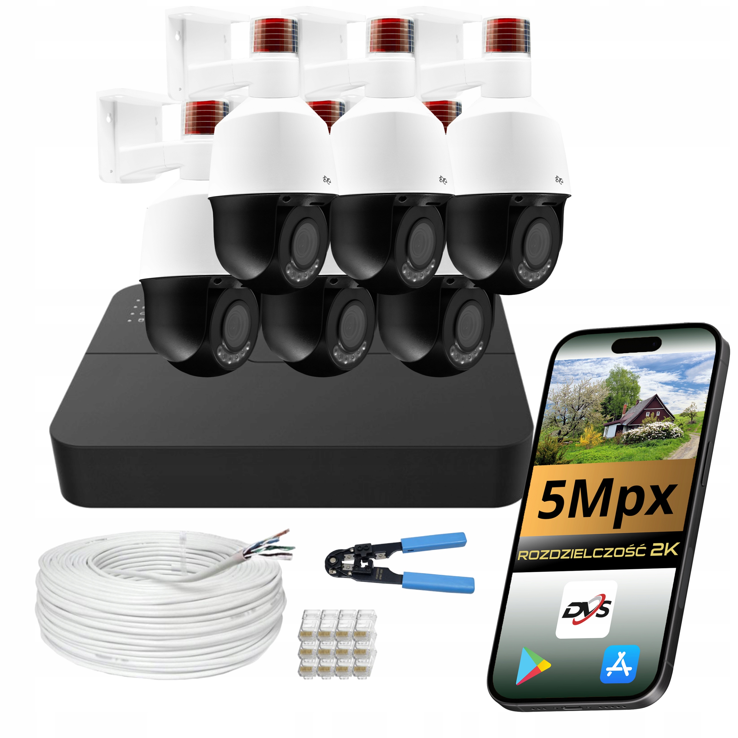 Monitorovací Sada Dvs 6 Kamer Ip Poe 5MPX Moto Zoom Ai Smart Line Otočná