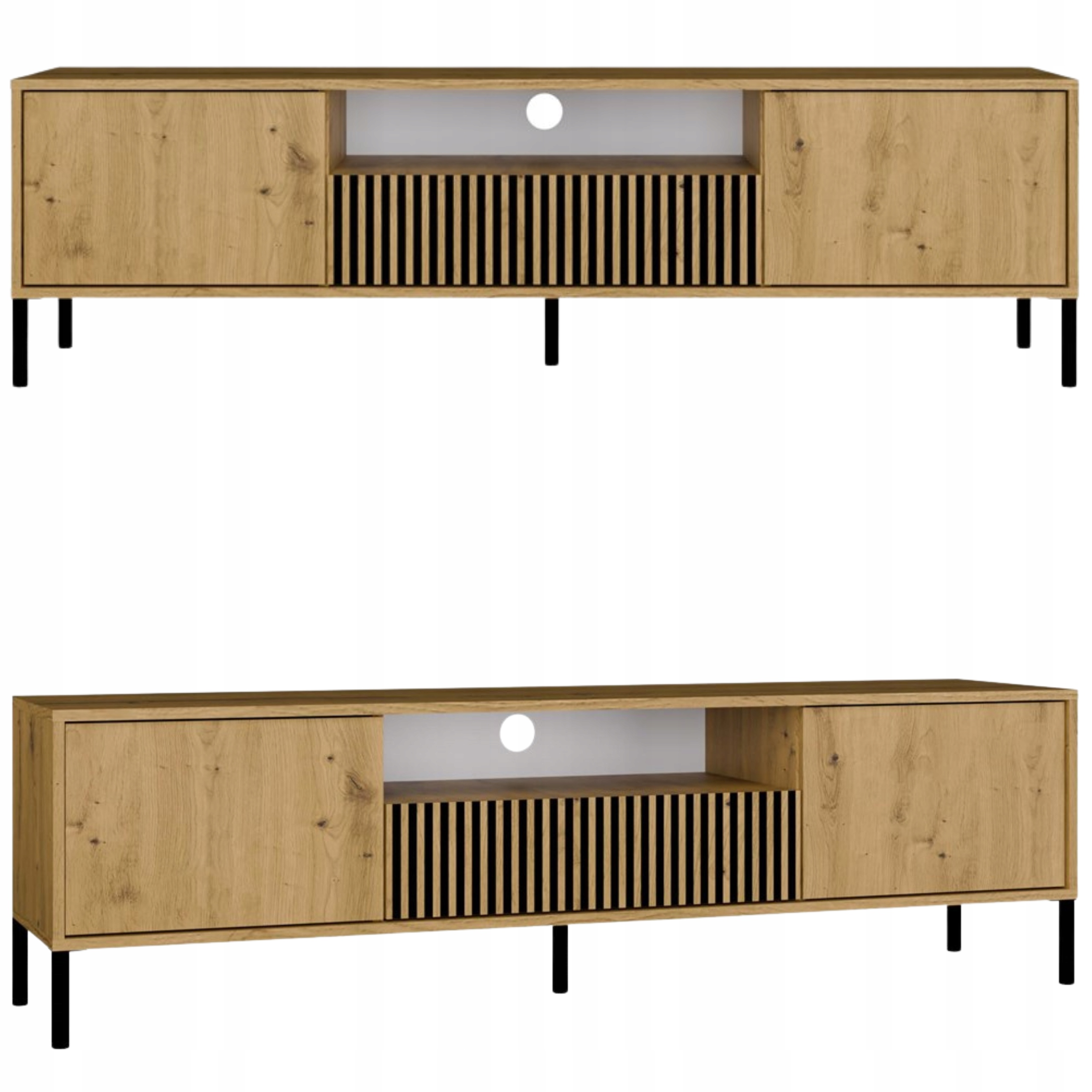 SZAFKA RTV 160 CM STOJĄCA SZAFKA POD TV RYFLOWANY FRONT DĄB ARTISAN