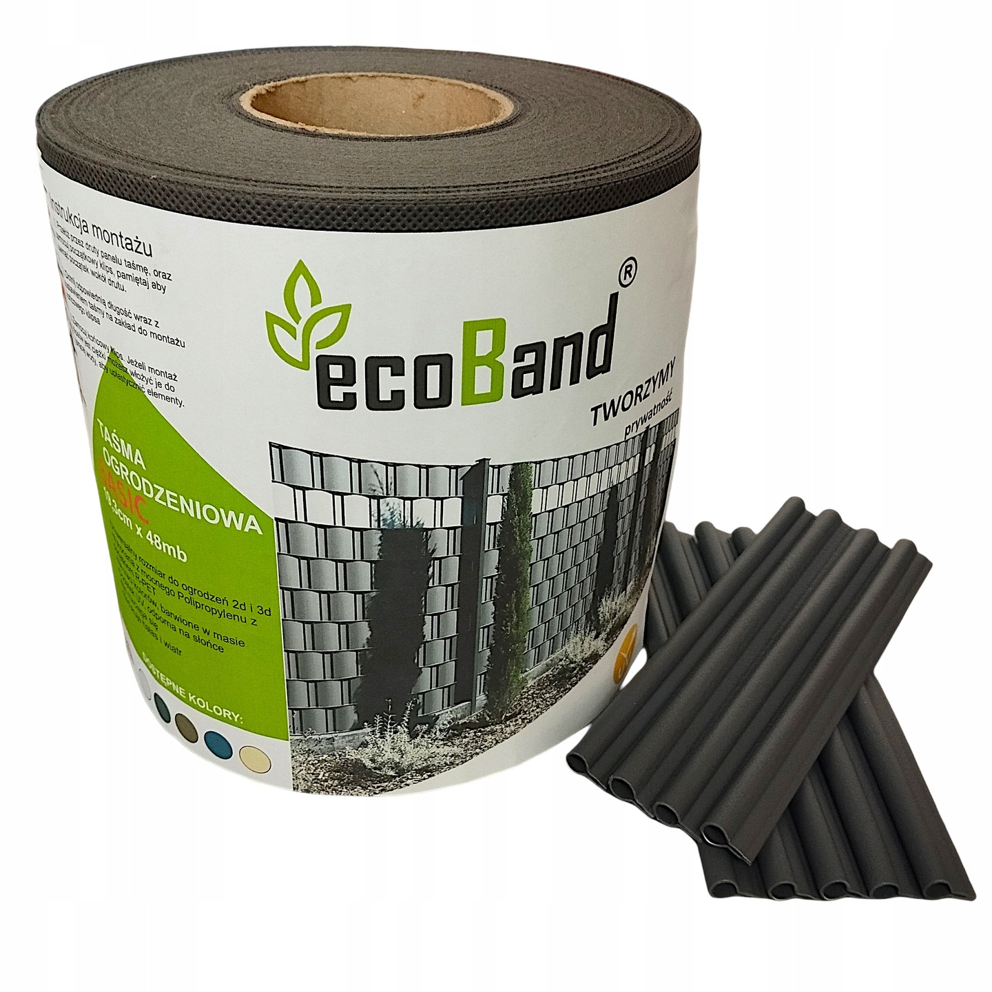 Taśma ogrodzeniowa Antracyt 19,3cm x 98m klipsy- osłony do paneli Ecoband