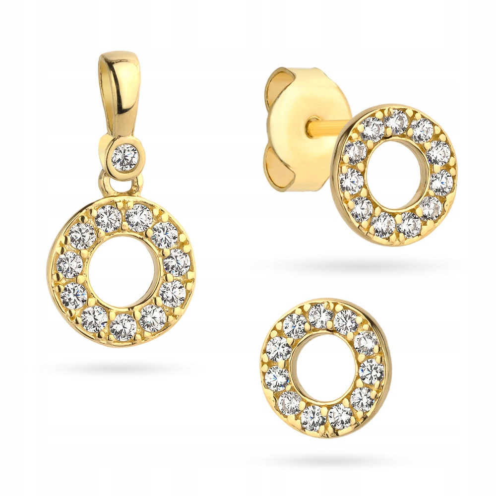 Zlatý Komplet 585 Náušnice a přívěsek Kolečka 14k