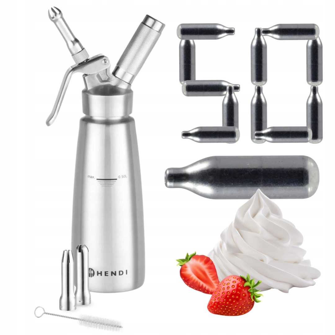 Syfon Do Bitej Śmietany Stalowy 0,5L Zestaw 50 Naboi N2O