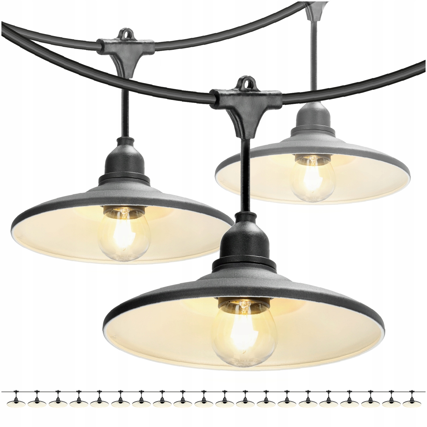 Set Crete Zahradní girlanda 20 m kabel 5 m 20 x stínidlo černé M2