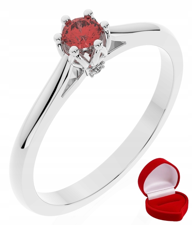 Zlatý Prstýnek 585 14k Rubín 0,09 ct Bílé Zlato R18