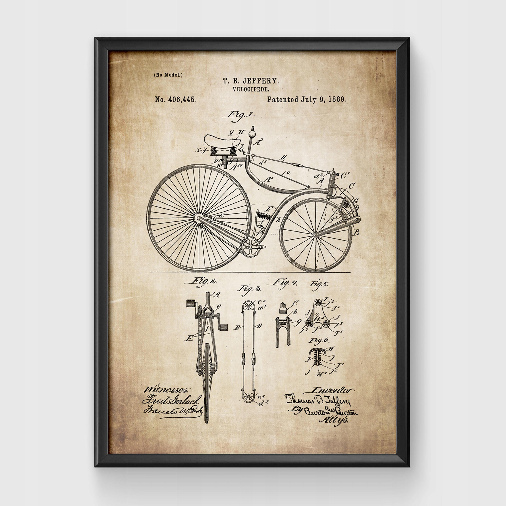 Plakat Rower Retro Jeffery Vintage Patent Schemat Rodzaj bez ramy