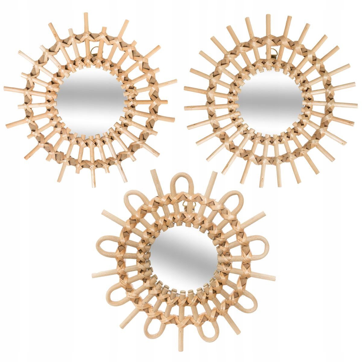 

Okrągłe lustro w wiklinowej ramie komplet 3 szt