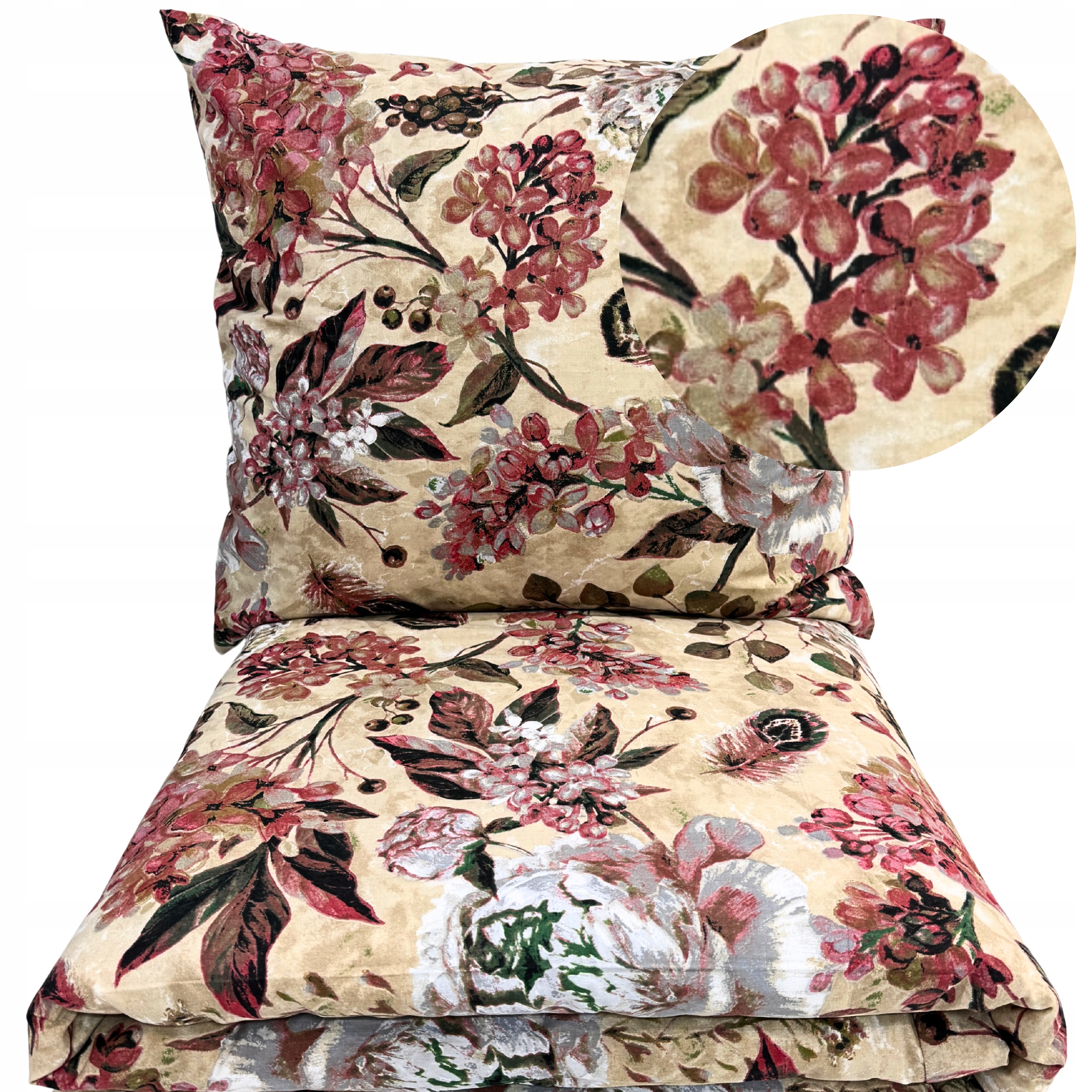 Komplet Pościeli 200x220 Bawełna 100% Gruba 3 Części Polska Premium Kwiaty