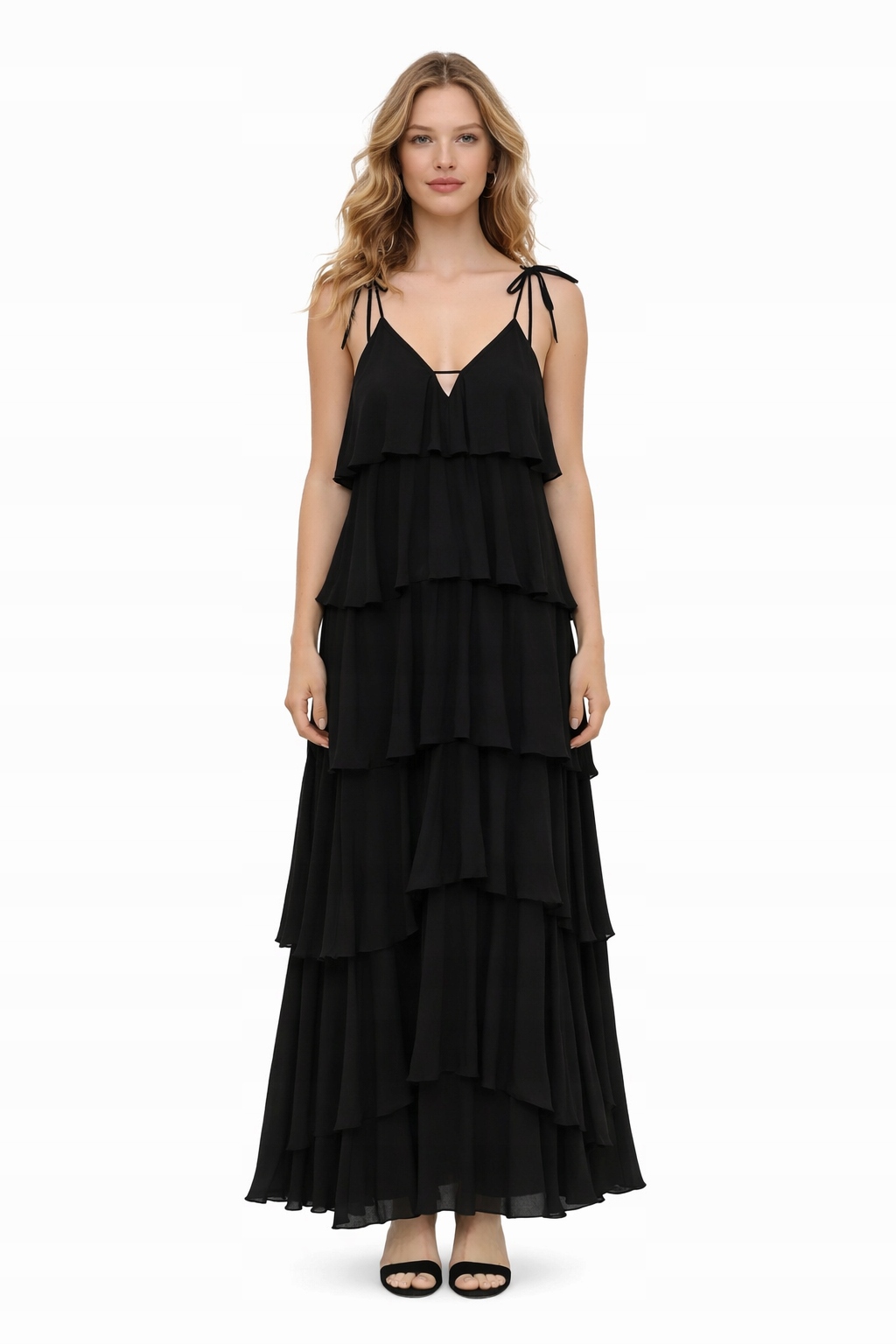 Černé Šaty S Volánky A Zavazováním S 1I4A