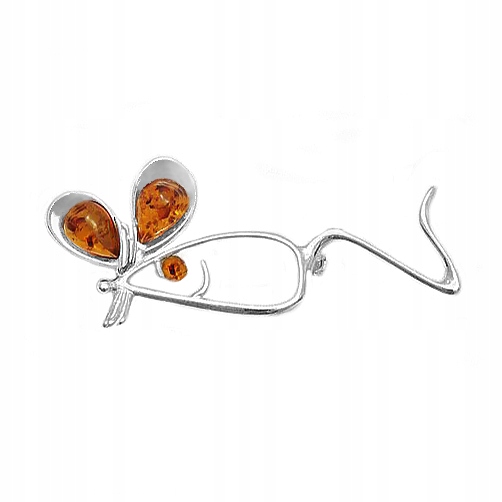 Stříbrná velká Brož Myš z ptačího baltský jantar Stříbro Originální