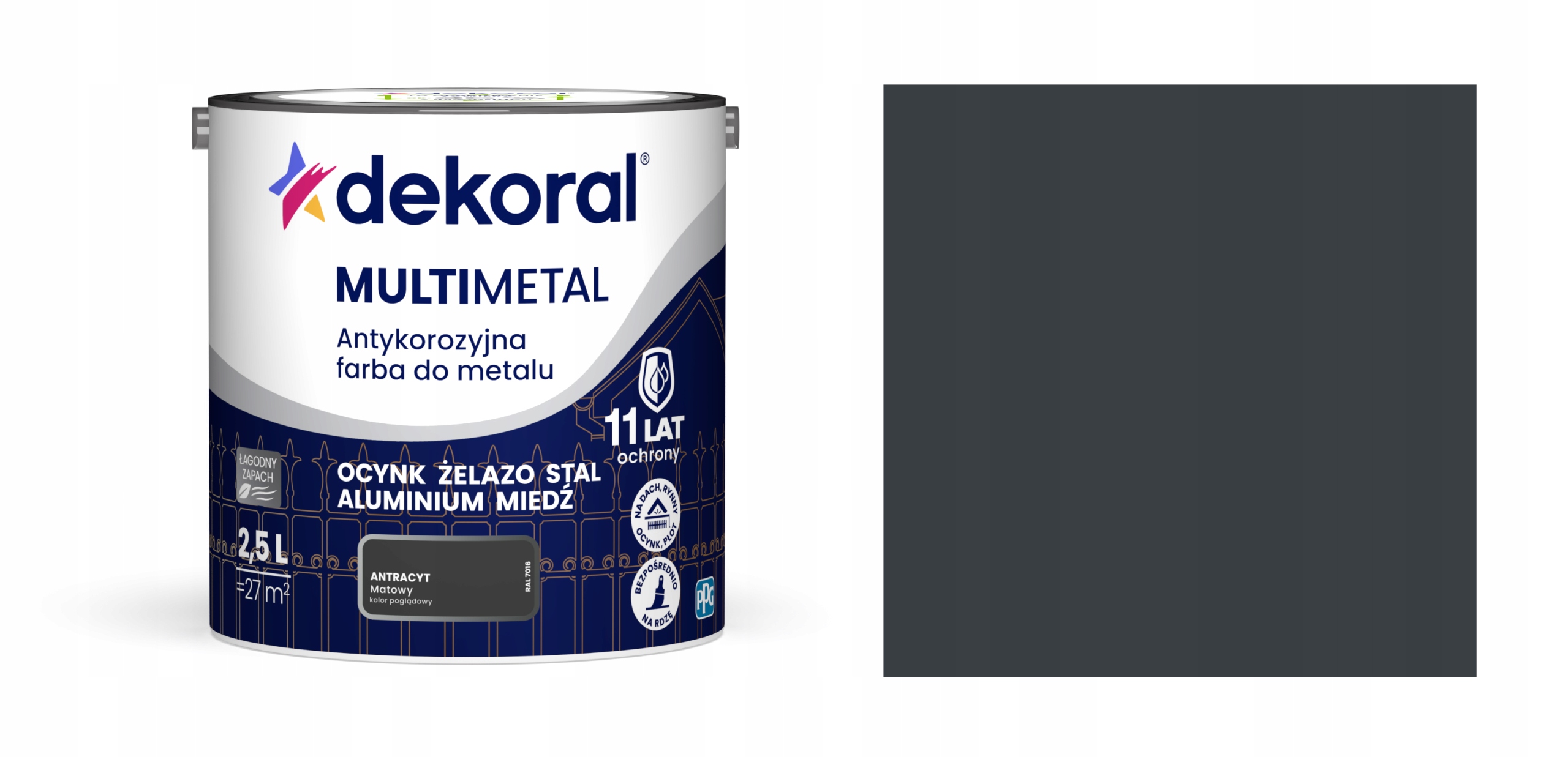 Dekoral Multimetal 2,5L Antracit Mat RAL7016 Antikorozní Barva Univerzální