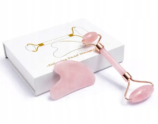 ROLLER WAŁEK KWARCOWY PŁYTKA GUA SHA PUDEŁKO OLEJ Stan opakowania oryginalne