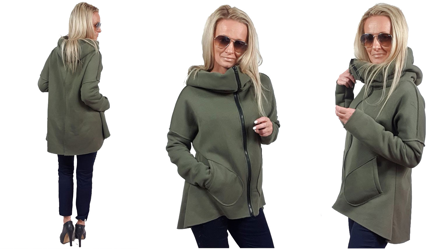 

Asymetryczna Bluza Tunika Kardigan Komin Kaptu XXL