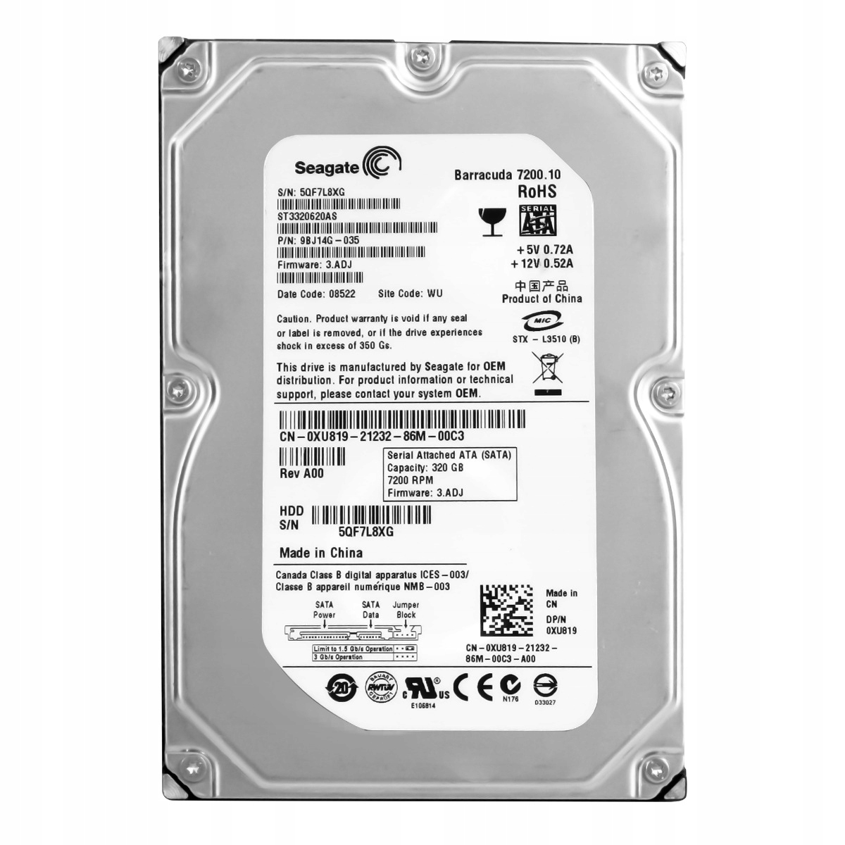 Dell 0XU819 320GB 7.2K 16MB Sata II 3.5'' ST3320620AS
