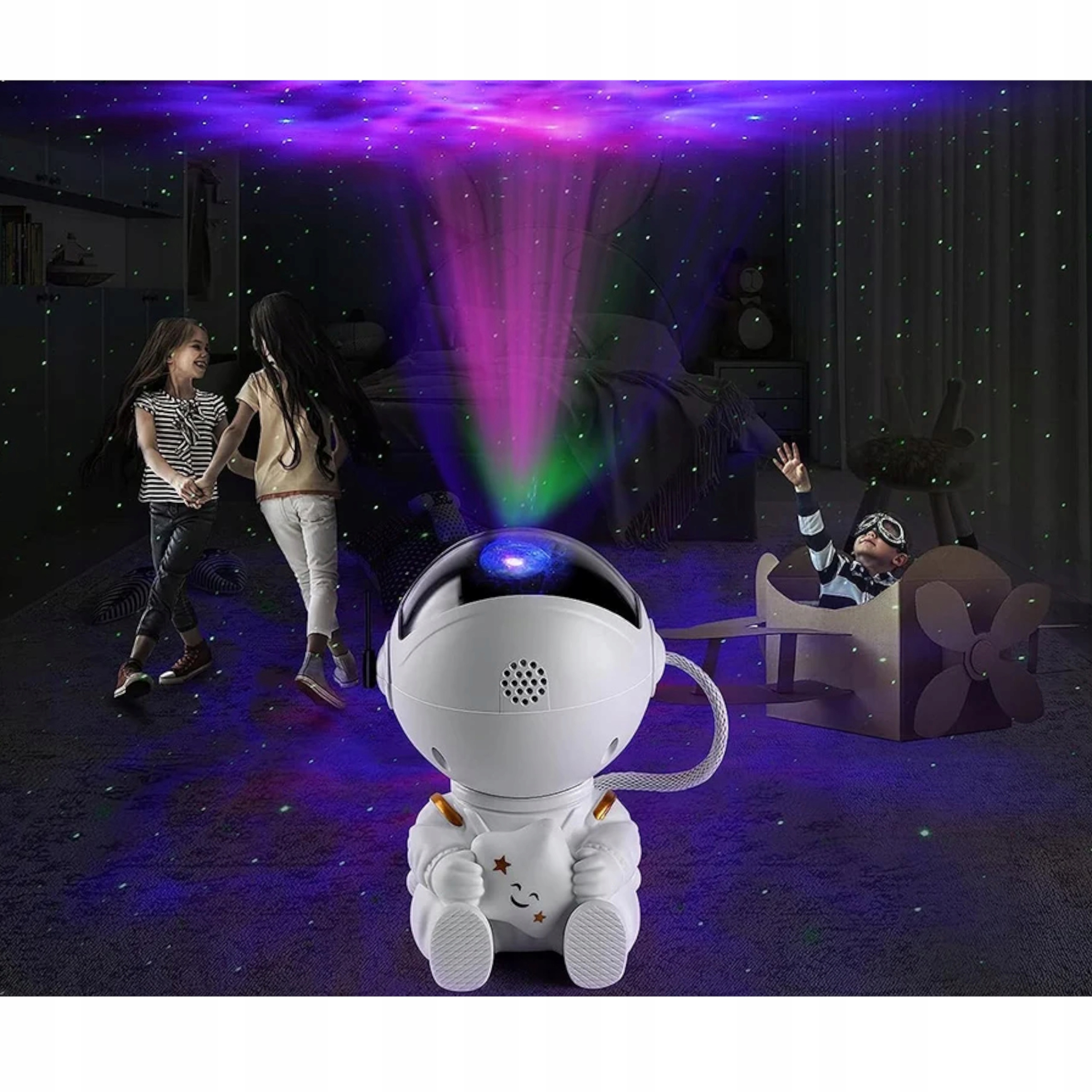 Lampka led projektor rzutnik gwiazd nieba astronauta dla dzieci pilot A2778 Wysokość produktu 12.5 cm