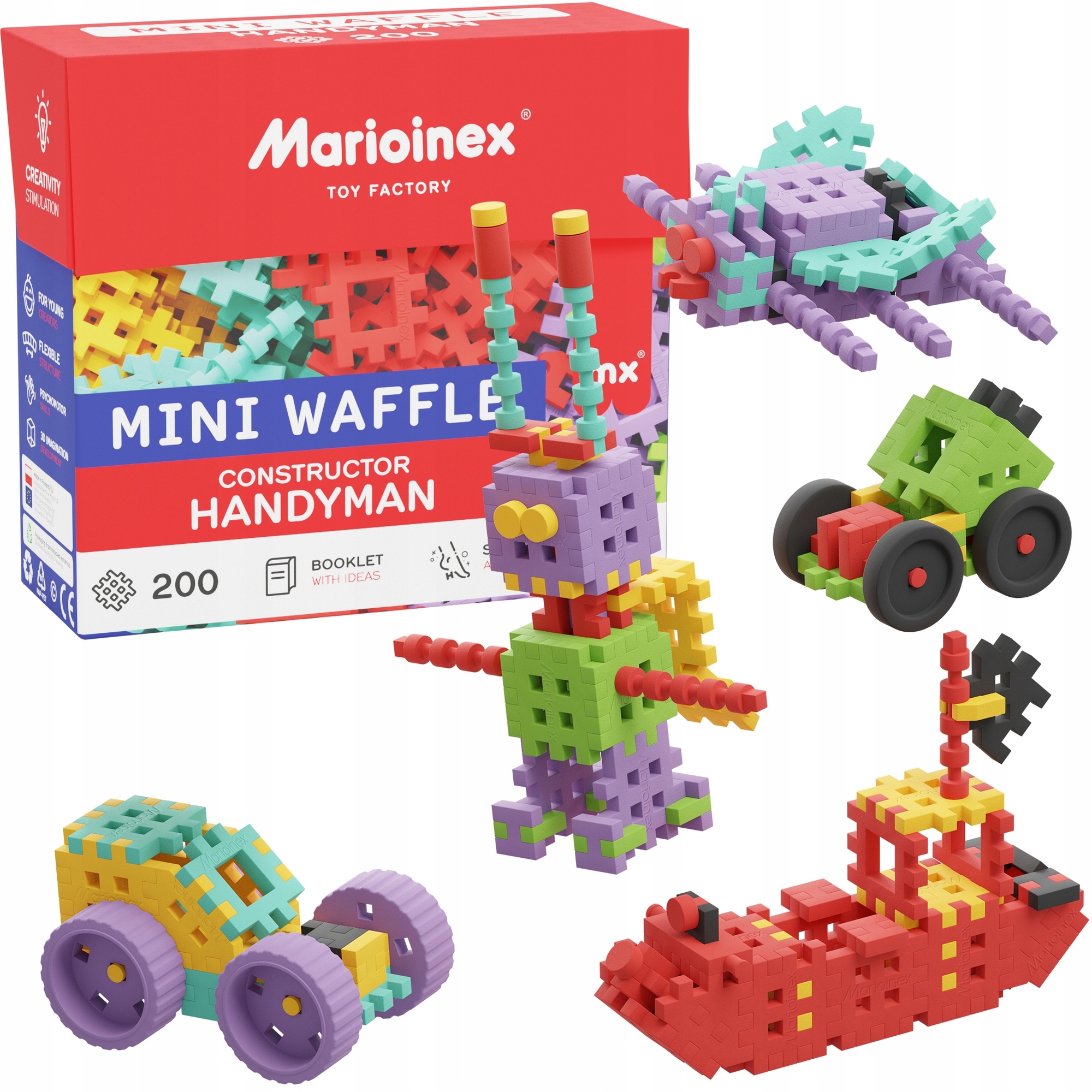 KLOCKI MARIOINEX MINI WAFFLE ZESTAW KONSTRUKTOR MAJSTER 200 ELEMENTÓW
