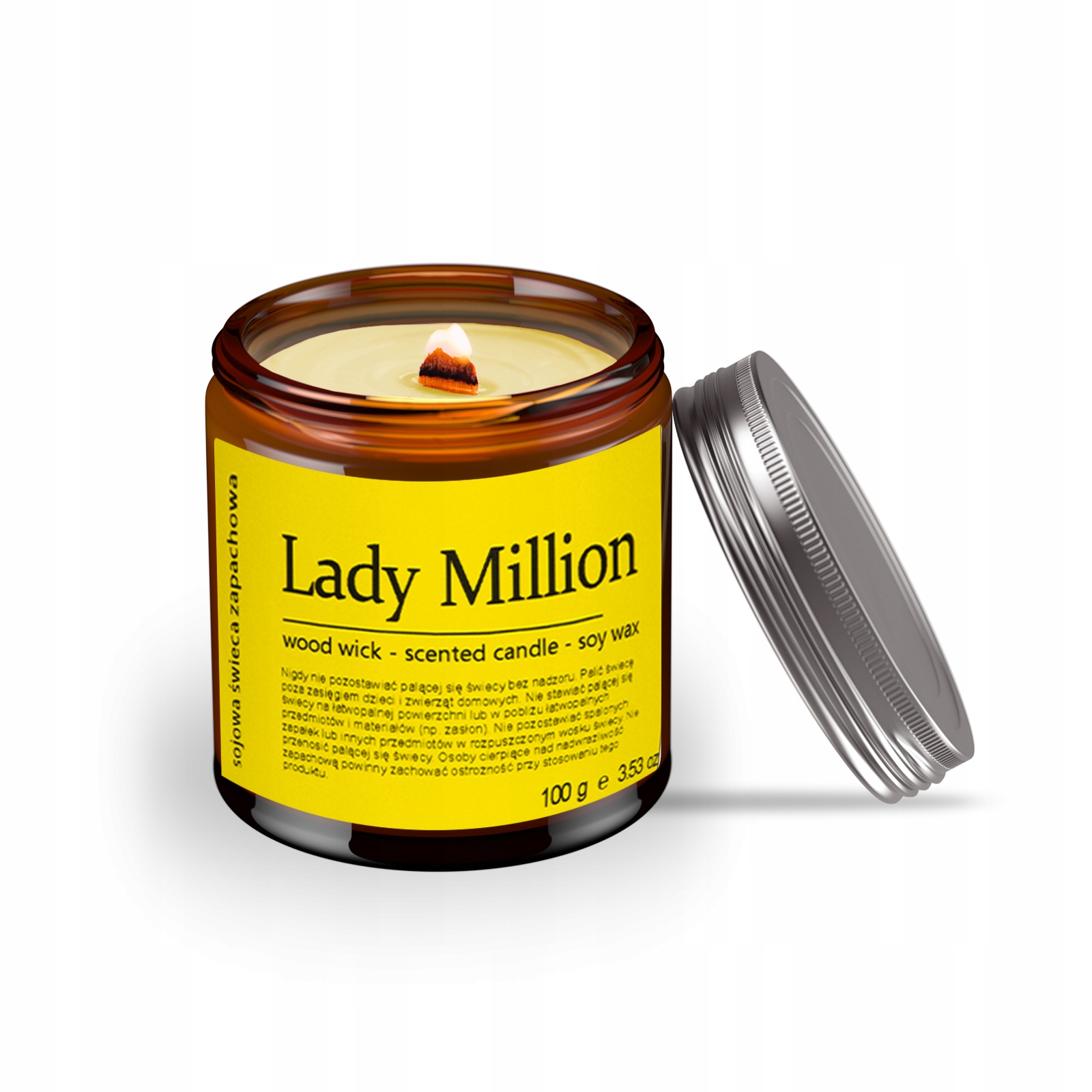 

Sojowa świeca zapachowa drewniany knot Lady Milion