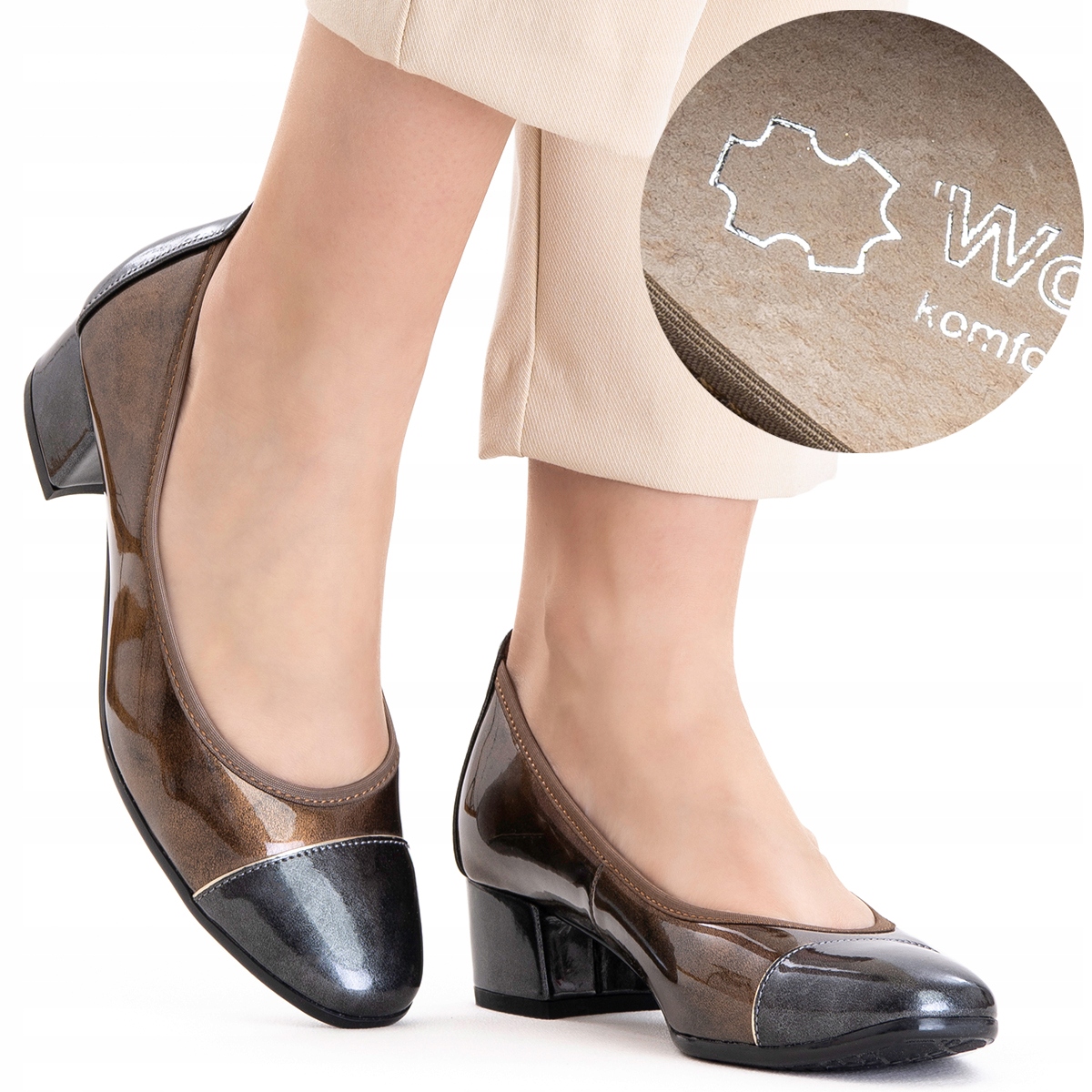 Boty z kůže, polobotky na podpatku, elegantní, úzké, lehké, módní Wojtyłko 40