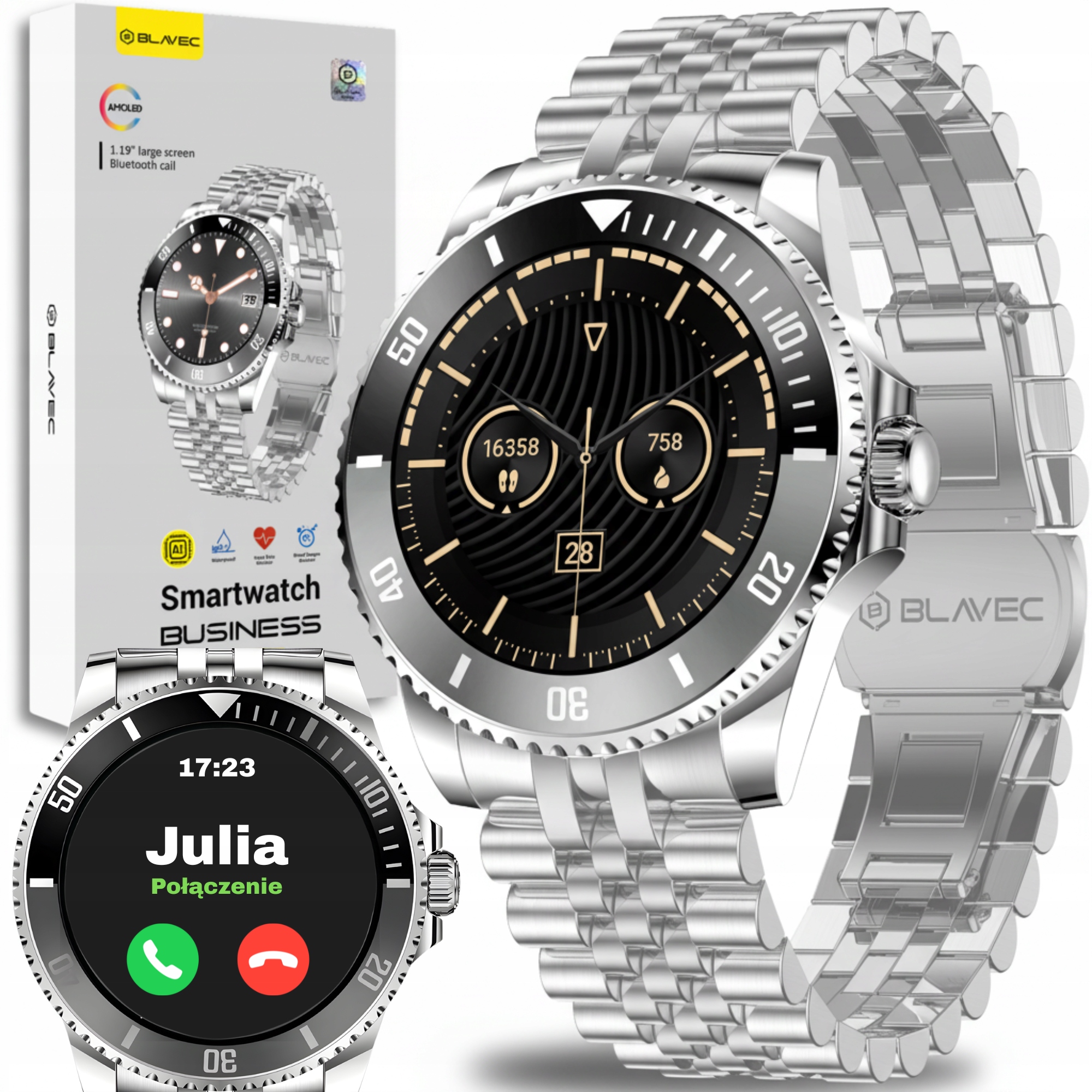 Smartwatch Męski Zegarek Wodoodporny Blavec Business Amoled Full Touch Ai