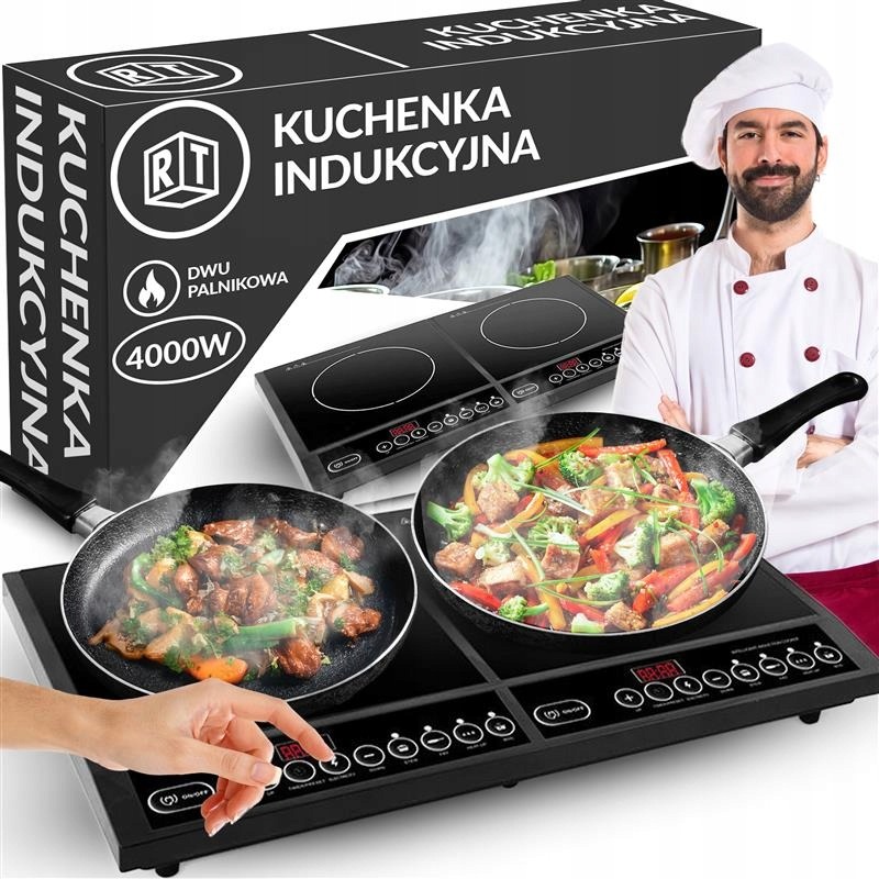 Płyta Indukcyjna Kuchenka Elektryczna Podwójna Dwa Palniki 4000W Mocna