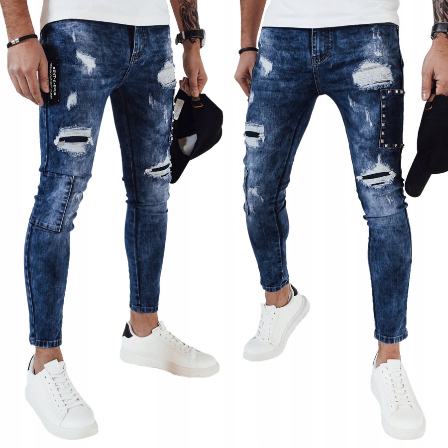 Męskie Spodnie Jeansowe Dziury Przetarcia Niebieskie ux4149 31