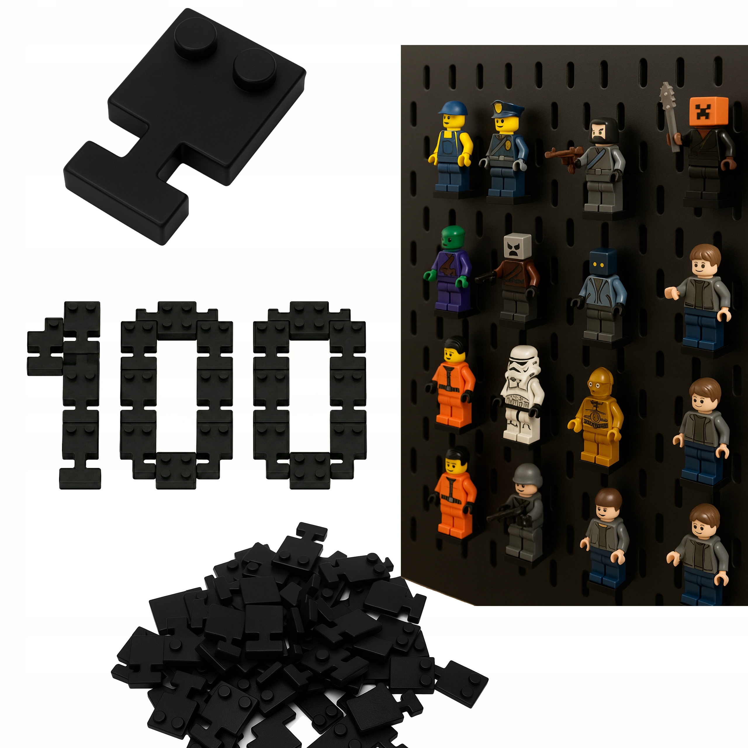 100 sztuk Uchwyt Podstawka do tablic Ikea Skadis na Mini Figurki Lego Czarn