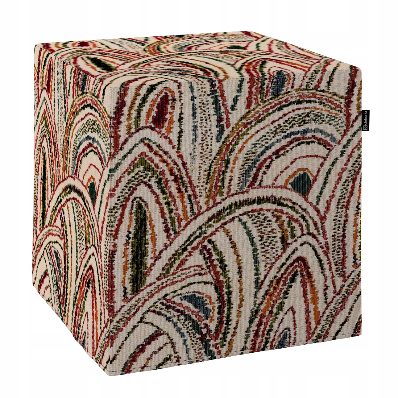 Taburet kostka 40 x 40 x 40 cm červeno-zelené oblouky na krémovém pozadí