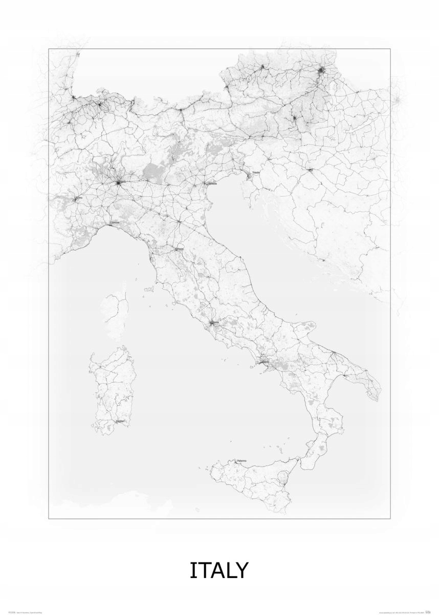 

Czarno biała Mapa Włoch Plakat na ścianę 50x70 cm