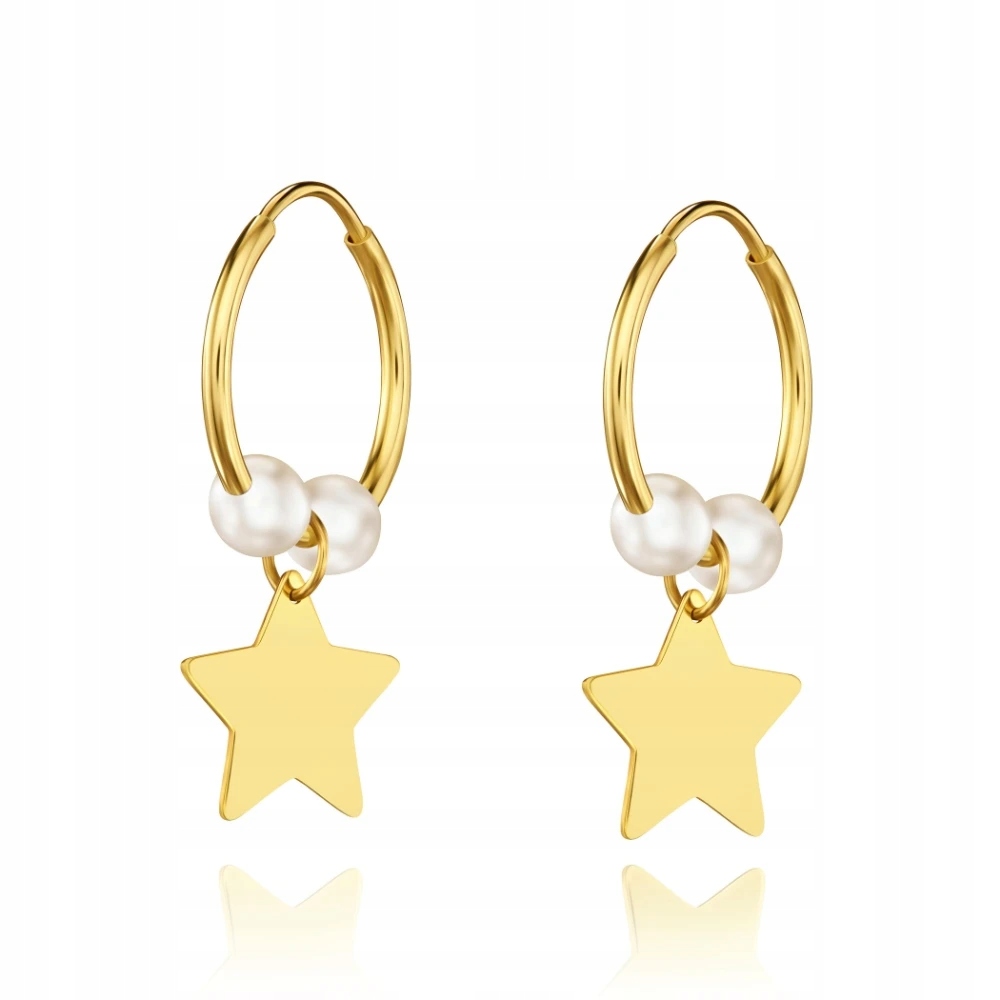 Zlaté Náušnice 585 Hvězdičky Perly Kolečka Závěsné Perličky Elegantní
