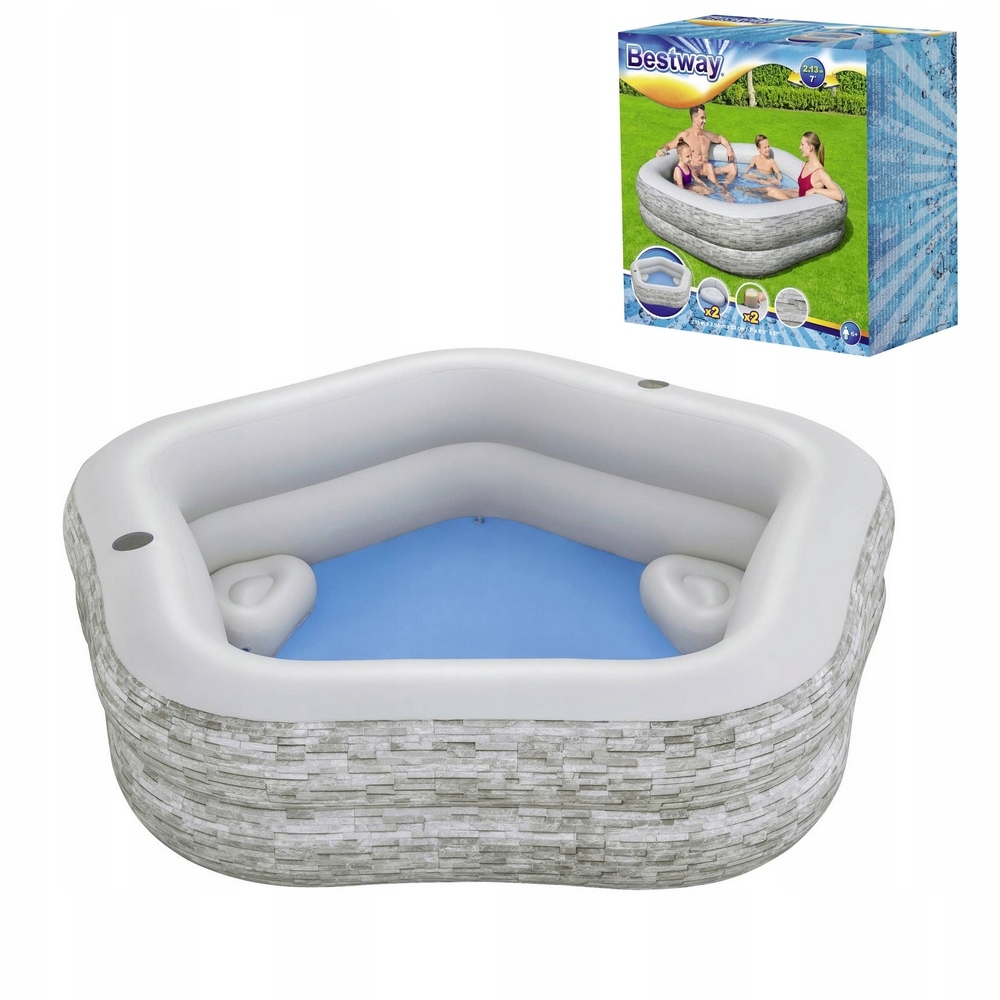 Dmuchany Basen Ogrodowy z siedziskami 213/206/53 cm Szary Bestway 54423