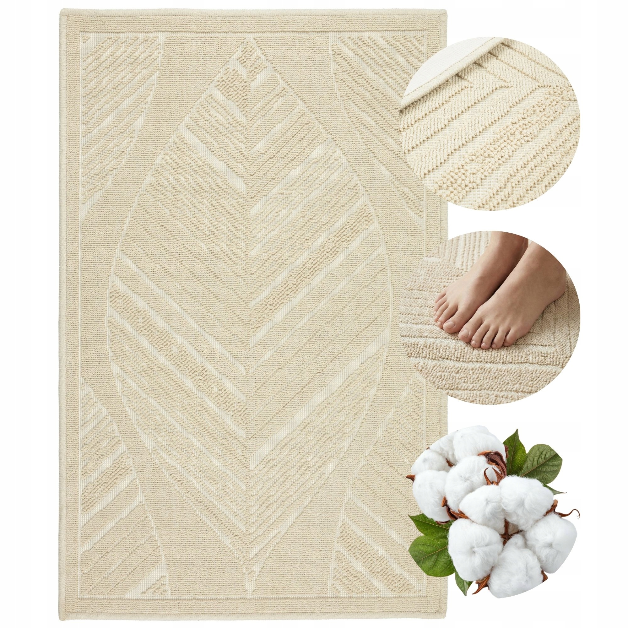 Koupelnový koberec z egyptské bavlny bavlna béžový 60x90 cm protiskluzový