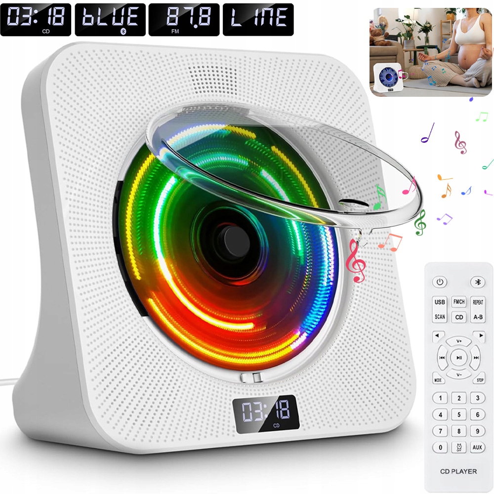 Přenosný CD Přehrávač S Bluetooth 5.0 A Zabudovaným Reproduktorem Pro Disky