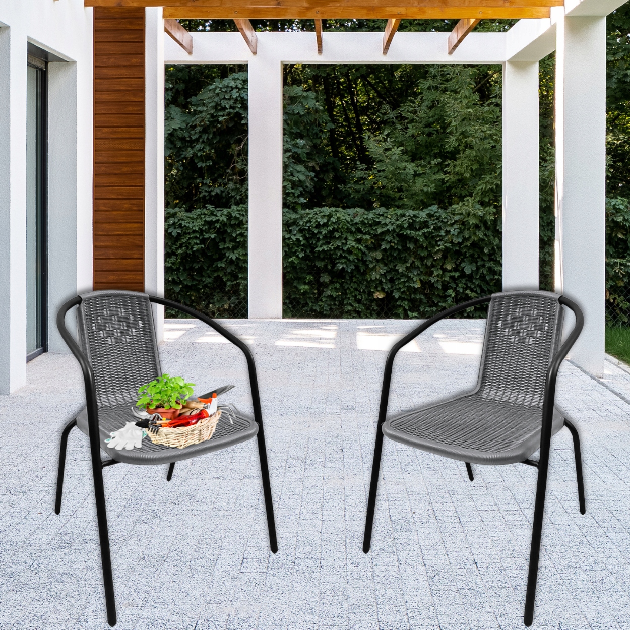 KRZESŁO OGRODOWE TARASOWE NA BALKON TARAS OGRÓD FOTEL RATTAN SZARY Styl nowoczesny