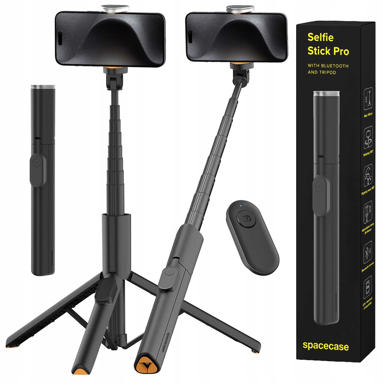 Uchwyt selfie stick na atelefon Spacecase czarny
