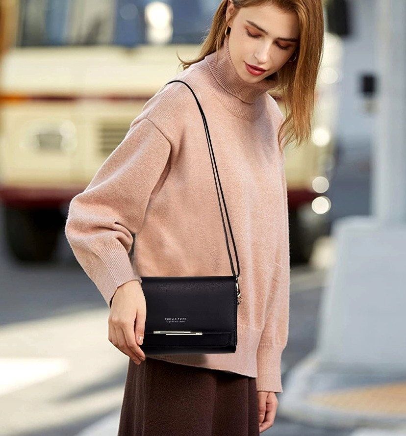 TOREBKA MINI Kopertówka NA TELEFON PORTFEL Etui ramię listonoszka skórzana Kolor czarny