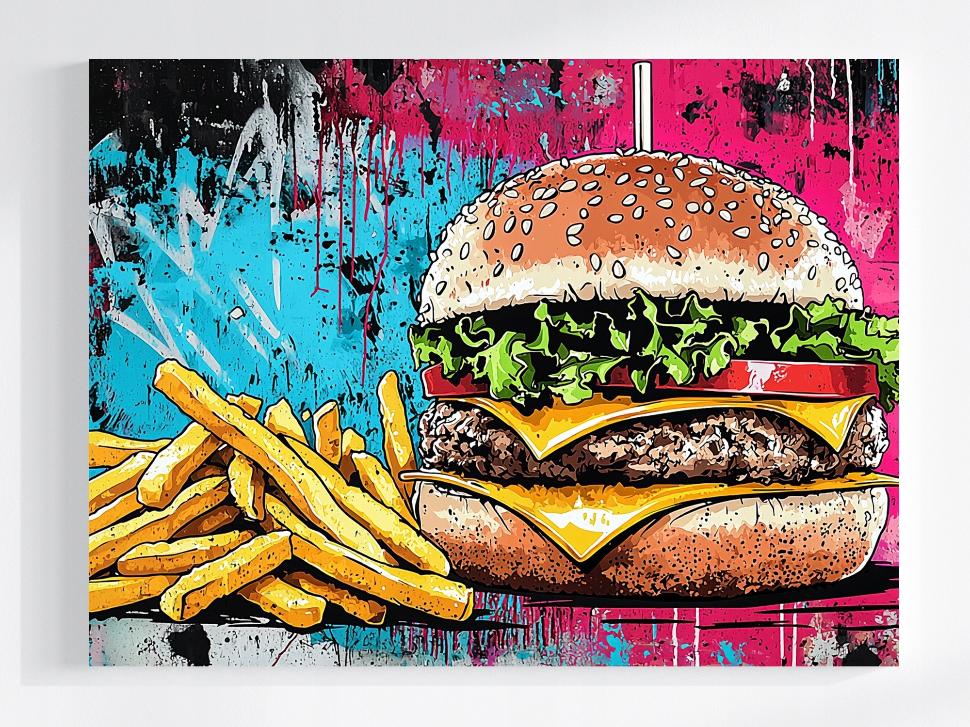 Obraz Na Plátně Canvas Stěna Street Art Graffiti Hamburger Hranolky 80x60
