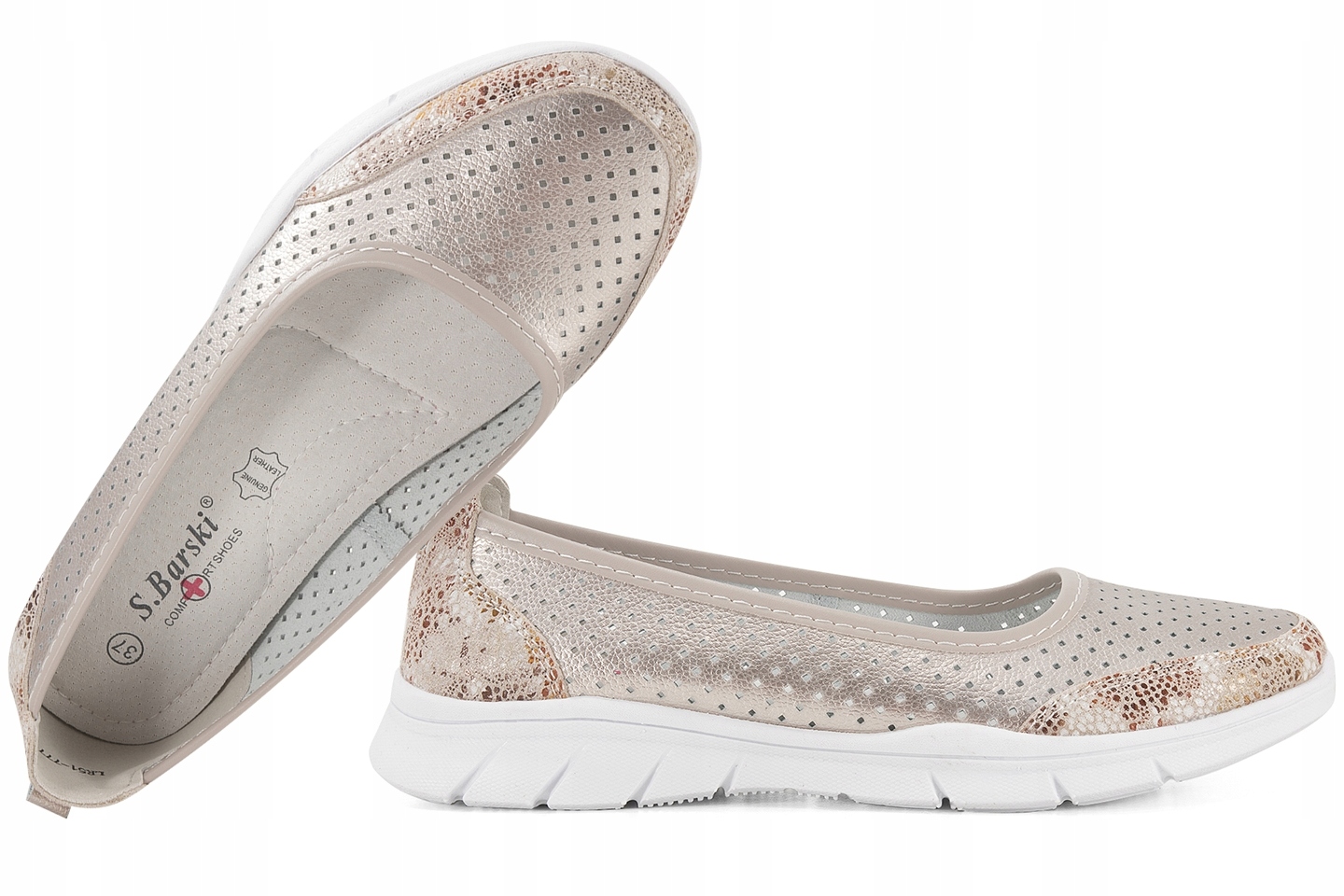 S.barski LR51-777 Ažurové Sportovní Baleríny Dámské Polobotky Kůže 40 Zlatá