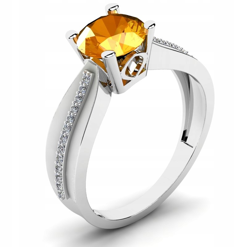 

Pierścionek Z Białego Złota Pomarańczowa Cyrkonia