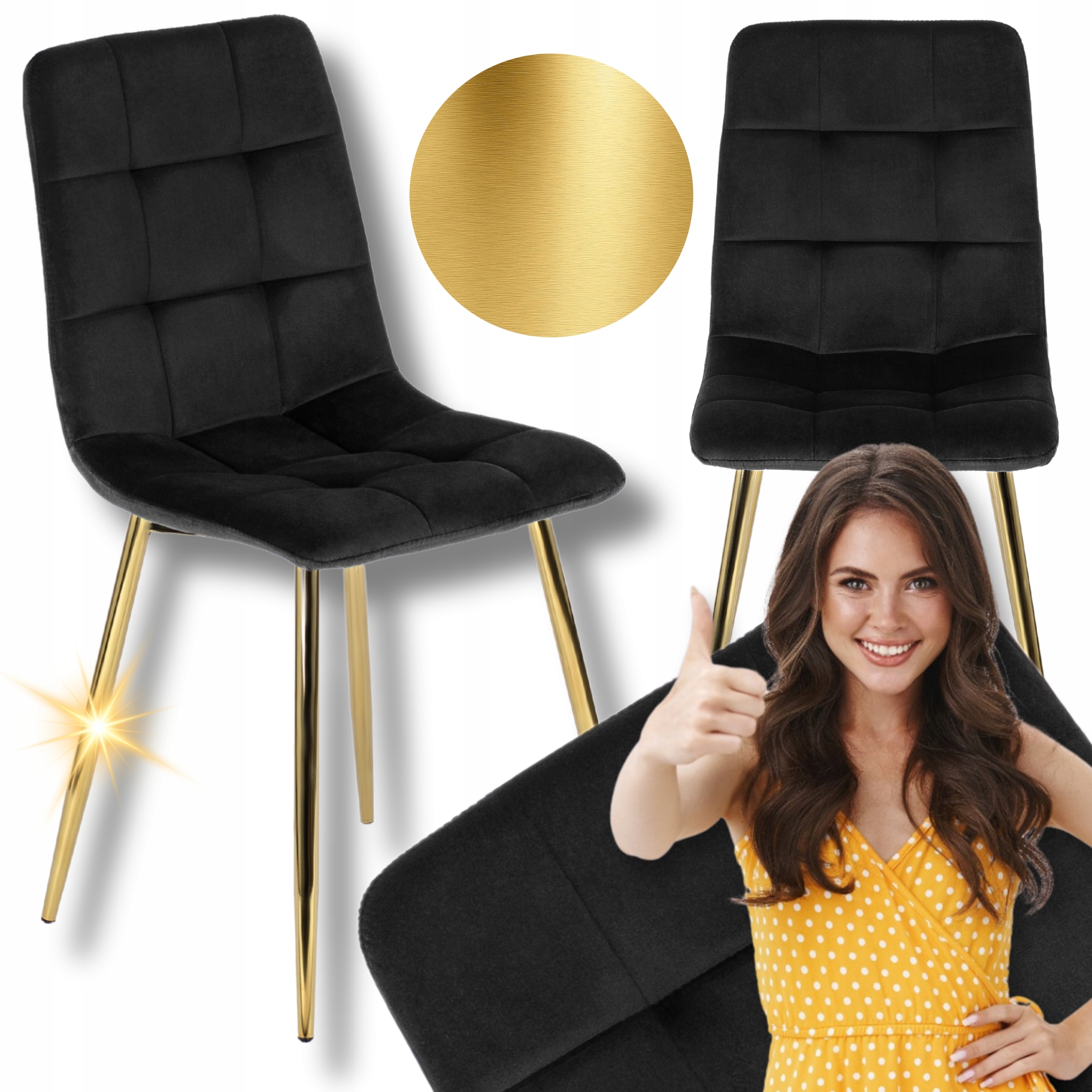 Velurové křeslo Jídelna Glamour Zlaté Nohy Obývací pokoj Toaletní stolek Černá York