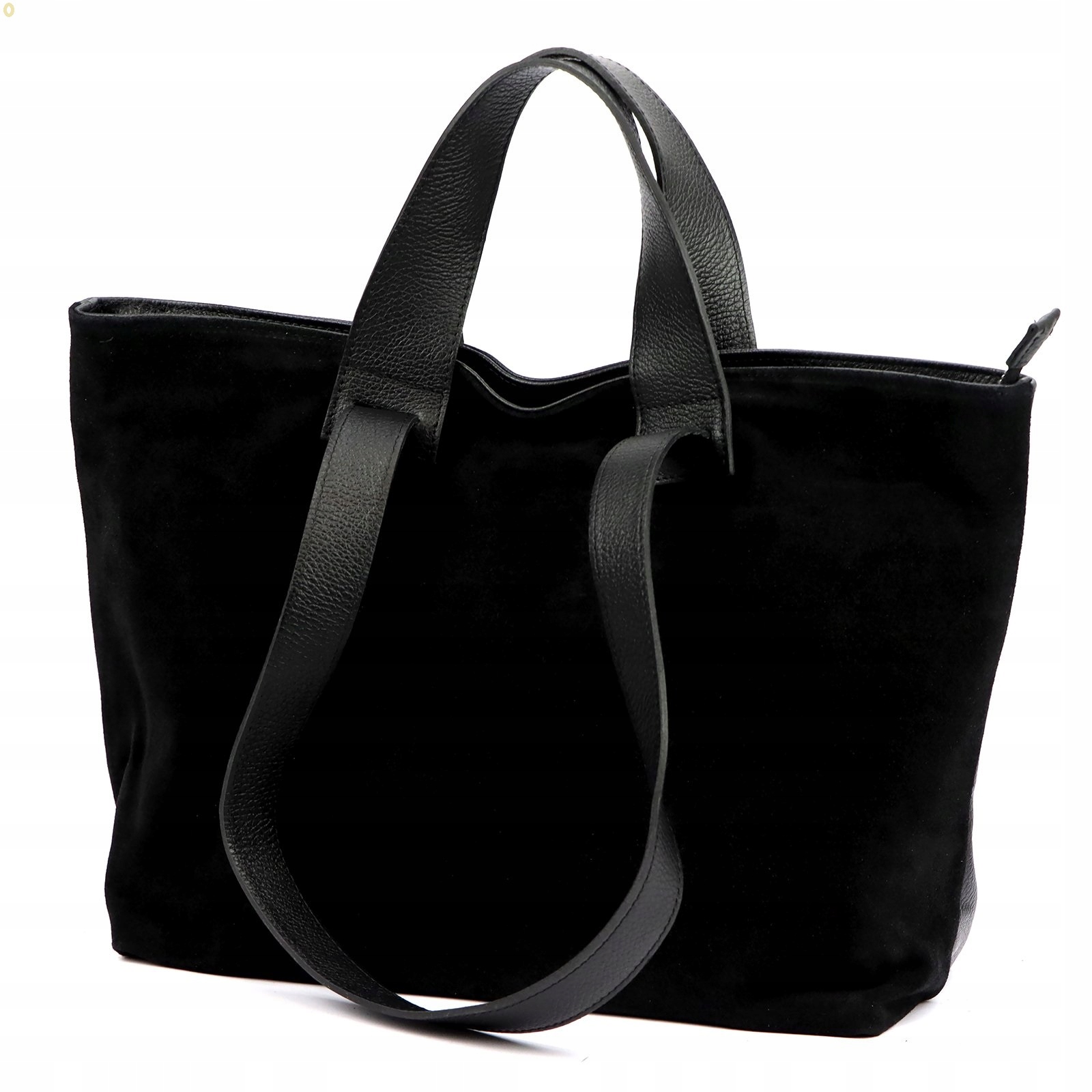 Italská Dámská Shopper Kabelka Vera Pelle Premium Černá Semišová Kožená