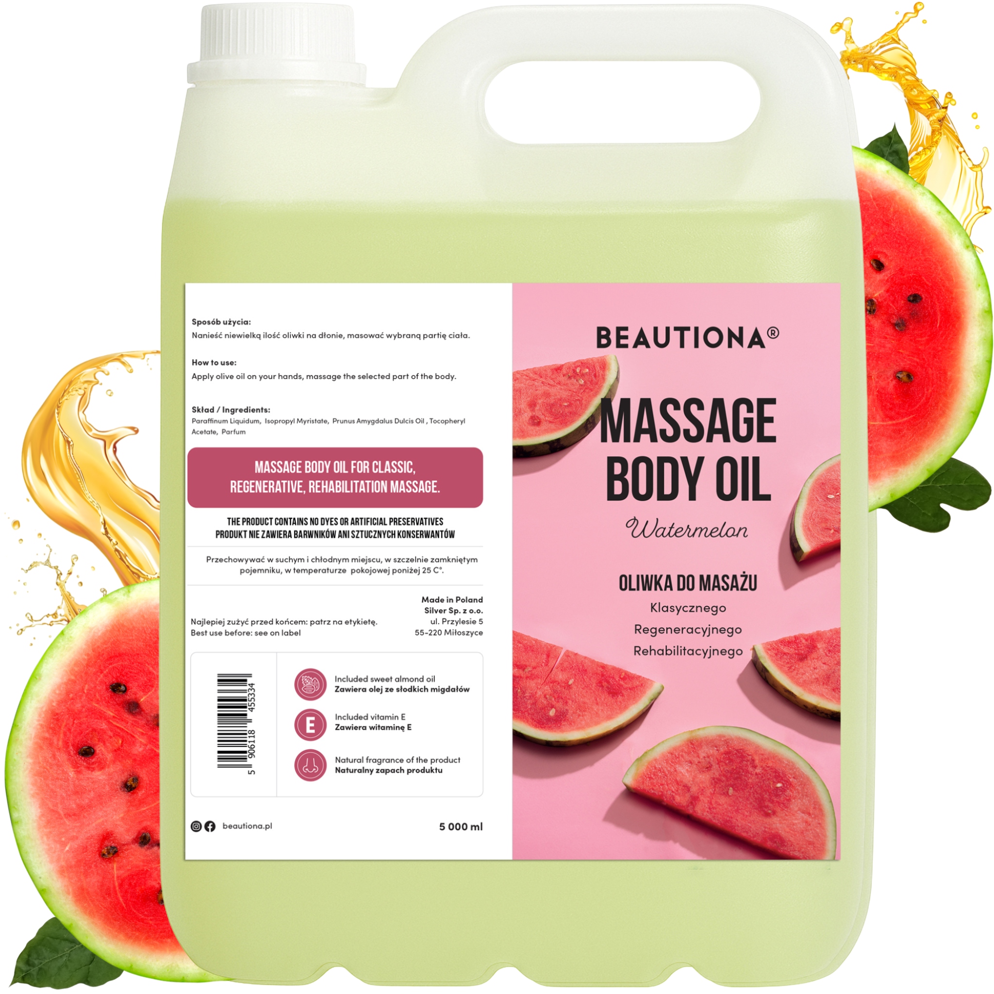 Masážní Olej Na Tělo A Obličej Přírodní Hydratační Spa Meloun 5000ML