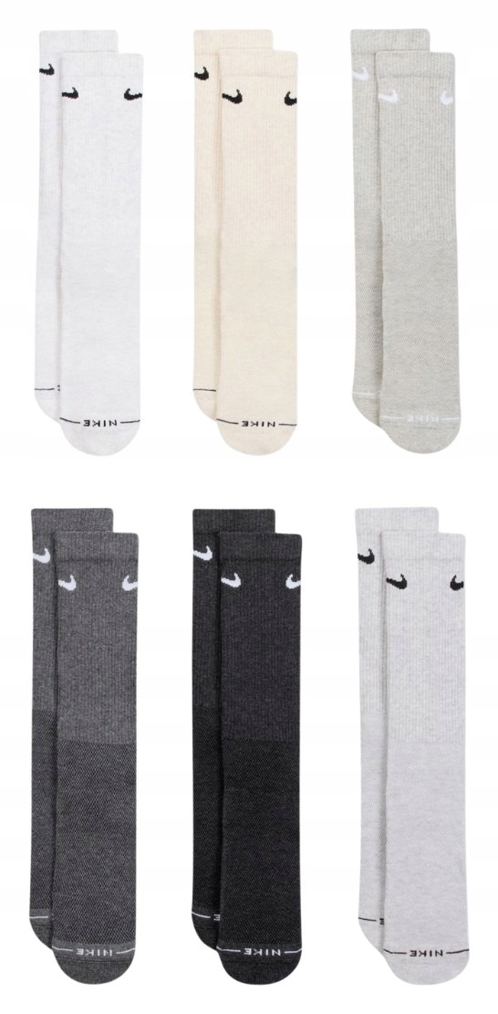 Ponožky Nike Everyday Elevated 6 Par šedé, krémové HQ8021 904 vel.