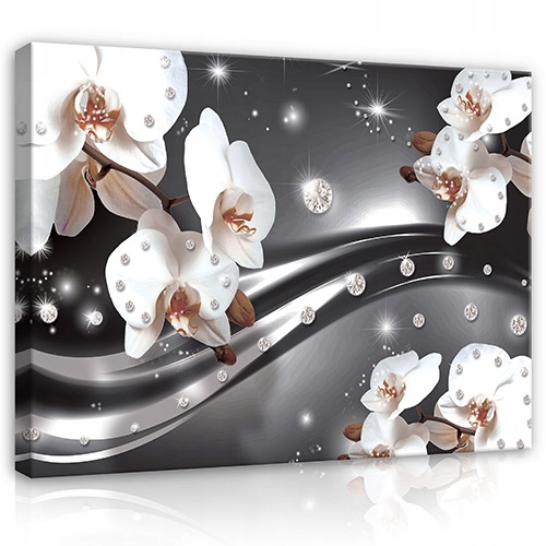 Obraz Květiny Orchideje Diamanty Abstrakce Na Plátně Stěna Velký 120x80